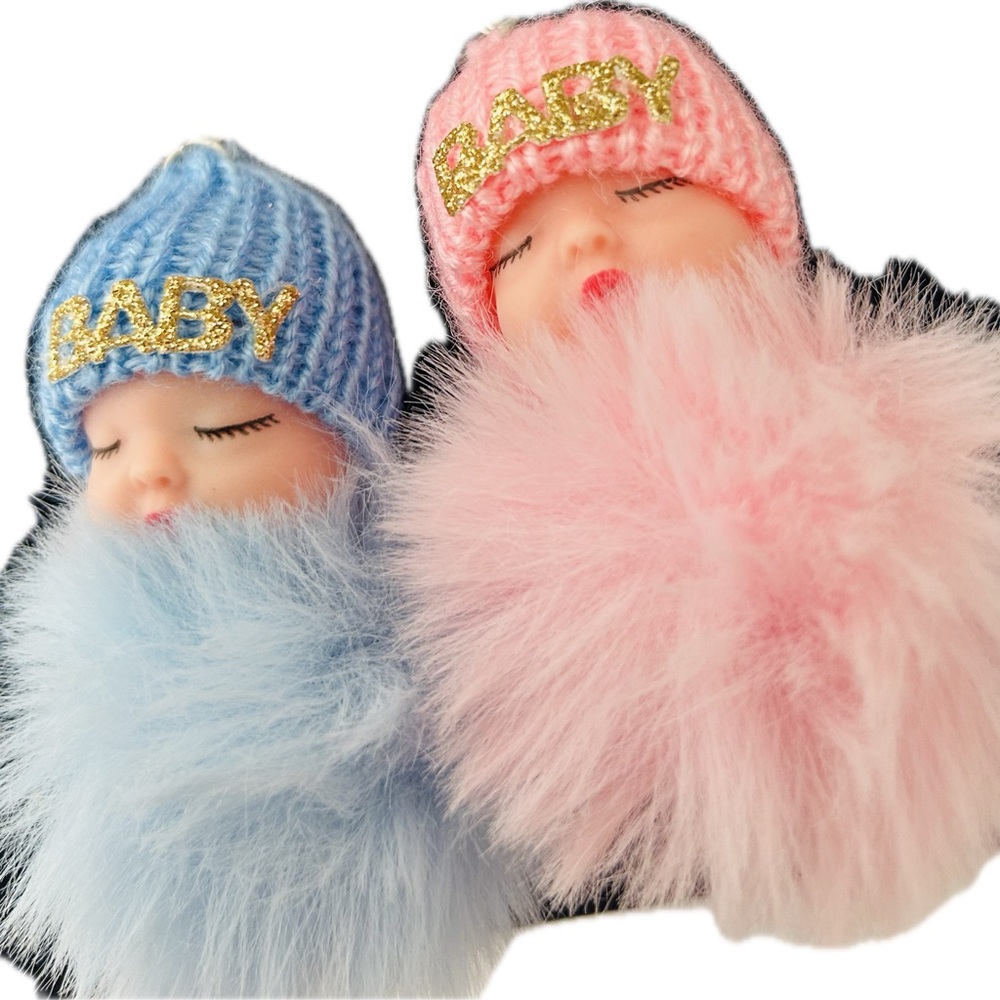 Adorable Blue & Pink Knitted Baby Doll Keyring Keychain Fashion Accessories - Picture 7 of 8